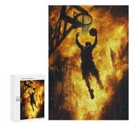Hard Jigsaw Puzzle for Adults 300 PCS Basketball Silhouette in Flames Puzzle for Adults Relax Games Difficult Challenge Challenging To Complete 300 PCS