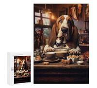 Hard Jigsaw Puzzle for Adults 300 PCS Basset Hound Dog Coffee Puzzle for Adults Brain Teaser Game Birthday Present Birthday Present, Gifts, 300 PCS