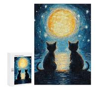 Hard Jigsaw Puzzle for Adults 300 PCS Cats Moon Starry Night Puzzle for Adults Relax Games Difficult Challenge Challenging To Complete 300 PCS