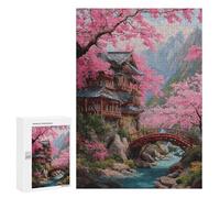 Hard Jigsaw Puzzle for Adults 300 PCS Cherry Blossom Valley Landscape Puzzles for Teenagers But Fun And Humorous Challenging To Complete Stress Reduction Gifts 300 PCS