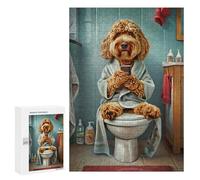 Hard Jigsaw Puzzle for Adults 300 PCS Cockapoo on The Toilet Puzzle for Adults Relax Games Difficult Challenge Challenging To Complete 300 PCS