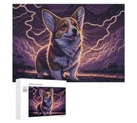 Hard Jigsaw Puzzle for Adults 300 PCS Corgi in Stormy Night Puzzle for Adults Brain Teaser Game Birthday Present Birthday Present, Gifts, 300 PCS