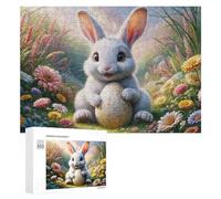 Hard Jigsaw Puzzle for Adults 300 PCS Easter Bunny with Egg in Garden Adult Puzzles Family Game For Family Fun Great Gift for Gaming 300 PCS