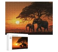 Hard Jigsaw Puzzle for Adults 300 PCS Elephants at Sunset in Africa Adult Puzzles Family Game For Family Fun Great Gift for Gaming 300 PCS
