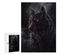 Hard Jigsaw Puzzle for Adults 300 PCS Fenrir - Black Wolf with Glowing Eyes Jigsaws for Adults Fun Games Home Decoration Educational Challenge 300 PCS