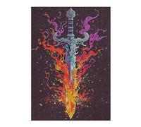 Hard Jigsaw Puzzle for Adults 300 PCS Fire Aura Sword Jigsaws for Adults Hands-on Game A Work of Art Great Gift for Gaming 300 PCS