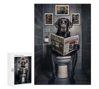 Hard Jigsaw Puzzle for Adults 300 PCS Funny Labrador on Toilet Puzzle for Adults Relax Games Difficult Challenge Challenging To Complete 300 PCS