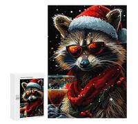 Hard Jigsaw Puzzle for Adults 300 PCS Funny Raccoon Christmas Puzzle for Adults Relax Games Difficult Challenge Challenging To Complete 300 PCS