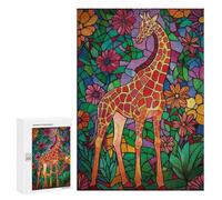 Hard Jigsaw Puzzle for Adults 300 PCS Giraffe in Floral Mosaic Puzzle for Adults Relax Games Difficult Challenge Challenging To Complete 300 PCS