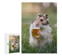 Hard Jigsaw Puzzle for Adults 300 PCS Hamster Sipping A Beer Puzzle for Adults Relax Games Difficult Challenge Challenging To Complete 300 PCS