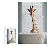 Hard Jigsaw Puzzle for Adults 300 PCS Happy Giraffe in The Bath Puzzle for Adults Brain Teaser Game Birthday Present Birthday Present, Gifts, 300 PCS