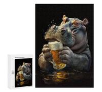Hard Jigsaw Puzzle for Adults 300 PCS Hippopotamus Beer Puzzle for Adults Brain Teaser Game Birthday Present Birthday Present, Gifts, 300 PCS