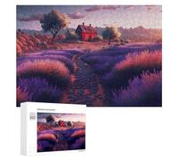 Hard Jigsaw Puzzle for Adults 300 PCS Lavender Fields And Red Cottage Adult Puzzles Family Game For Family Fun Great Gift for Gaming 300 PCS