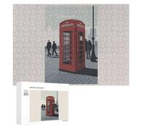 Hard Jigsaw Puzzle for Adults 300 PCS London Telephone Booth Illustration Jigsaws for Adults Fun Games Home Decoration Educational Challenge 300 PCS