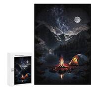 Hard Jigsaw Puzzle for Adults 300 PCS Moonlit Campfire Reflections Adult Puzzles Family Game For Family Fun Great Gift for Gaming 300 PCS