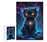 Hard Jigsaw Puzzle for Adults 300 PCS Neon Galaxy Kitten Puzzle for Adults Relax Games Difficult Challenge Challenging To Complete 300 PCS