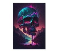 Hard Jigsaw Puzzle for Adults 300 PCS Neon Skull Reflection Landscape Adult Jigsaw Brain Teaser Game Home Decoration Educational Challenge 300 PCS