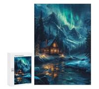 Hard Jigsaw Puzzle for Adults 300 PCS Nordic Nature Aurora Night Puzzle for Adults Brain Teaser Game Birthday Present Birthday Present, Gifts, 300 PCS