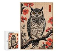 Hard Jigsaw Puzzle for Adults 300 PCS Owl Japanese Art Puzzle for Adults Relax Games Difficult Challenge Challenging To Complete 300 PCS