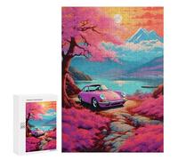 Hard Jigsaw Puzzle for Adults 300 PCS Pink Cars The Sunset Puzzle for Adults Relax Games Difficult Challenge Challenging To Complete 300 PCS