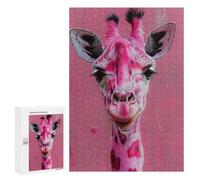 Hard Jigsaw Puzzle for Adults 300 PCS Pink Giraffe Art Print-2 Puzzles for Teenagers But Fun And Humorous Challenging To Complete Stress Reduction Gifts 300 PCS
