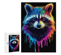 Hard Jigsaw Puzzle for Adults 300 PCS Rainbow Pop Art Raccoon Puzzle for Adults Relax Games Difficult Challenge Challenging To Complete 300 PCS