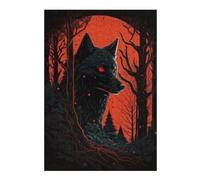 Hard Jigsaw Puzzle for Adults 300 PCS Red Moon Wolf Art Print Jigsaws for Adults Hands-on Game A Work of Art Great Gift for Gaming 300 PCS