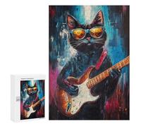 Hard Jigsaw Puzzle for Adults 300 PCS Rock Star Cat Guitar Painting -3 Puzzles for Teenagers But Fun And Humorous Challenging To Complete Stress Reduction Gifts 300 PCS