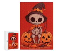 Hard Jigsaw Puzzle for Adults 300 PCS Skeleton Witch on Pumpkins Puzzle for Adults Relax Games Difficult Challenge Challenging To Complete 300 PCS