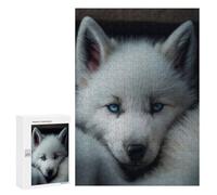 Hard Jigsaw Puzzle for Adults 300 PCS Snowy Wolf Pup Gaze Puzzle for Adults Relax Games Difficult Challenge Challenging To Complete 300 PCS