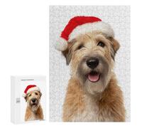 Hard Jigsaw Puzzle for Adults 300 PCS Soft Coated Wheaten Terrier Dog with Santa Hat Portrait Puzzle for Adults Relax Games Difficult Challenge Challenging To Complete 300 PCS
