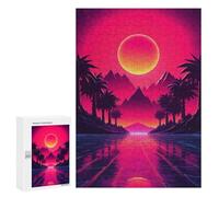Hard Jigsaw Puzzle for Adults 300 PCS Synthwave Sunset Tropical Puzzle for Adults Relax Games Difficult Challenge Challenging To Complete 300 PCS