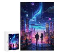 Hard Jigsaw Puzzle for Adults 300 PCS Technology City Night Puzzle for Adults Relax Games Difficult Challenge Challenging To Complete 300 PCS