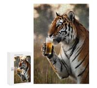 Hard Jigsaw Puzzle for Adults 300 PCS Tiger Sipping A Beer Puzzle for Adults Relax Games Difficult Challenge Challenging To Complete 300 PCS