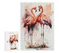 Hard Jigsaw Puzzle for Adults 300 PCS Two Flamingos Watercolor Puzzle for Adults Relax Games Difficult Challenge Challenging To Complete 300 PCS