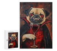 Hard Jigsaw Puzzle for Adults 300 PCS Vampire Pug with Wine Glass-2 Puzzles for Teenagers But Fun And Humorous Challenging To Complete Stress Reduction Gifts 300 PCS