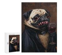 Hard Jigsaw Puzzle for Adults 300 PCS Vampire Pug with Wine Glass-3 Puzzles for Teenagers But Fun And Humorous Challenging To Complete Stress Reduction Gifts 300 PCS