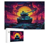 Hard Jigsaw Puzzle for Adults 300 PCS War Tank Sunset Landscape -1 Puzzle for Adults Brain Teaser Game Birthday Present Birthday Present, Gifts, 300 PCS