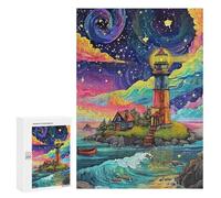 Hard Jigsaw Puzzle for Adults 300 PCS Whimsical Lighthouse Coastal Scene -1 Puzzles for Teenagers But Fun And Humorous Challenging To Complete Stress Reduction Gifts 300 PCS