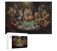 Hard Jigsaw Puzzle for Adults 300 PCS Wild Creatures Engage in High-Stakes Poker Night Adult Puzzles Family Game For Family Fun Great Gift for Gaming 300 PCS