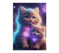 Hard Jigsaw Puzzle for Adults 38x26cm/1000pcs Galactic Kittens with Glowing Hearts Puzzles for Adults Brain Teaser Game Wall Art Birthday Present, Gifts, 38x26cm/1000pcs