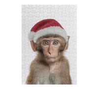 Hard Jigsaw Puzzle for Adults 38x26cm/1000pcs Monkey Wearing A Christmas Santa Hat Jigsaw Puzzle Toy Wall Decor Pattern Assembly Great Gift for Gaming 38x26cm/1000pcs