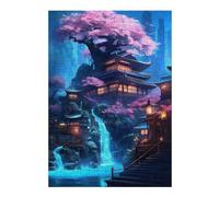 Hard Jigsaw Puzzle for Adults 38x26cm/1000pcs Neon Waterfall Temple Adult Jigsaw Brain Teaser Game Hand Speed Race Great Gift for Gaming 38x26cm/1000pcs