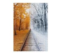 Hard Jigsaw Puzzle for Adults 38x26cm/1000pcs Seasons Meet A Train Tracks Through Time Puzzles for Adults Toy Wall Decor Hand Speed Race Educational Challenge 38x26cm/1000pcs