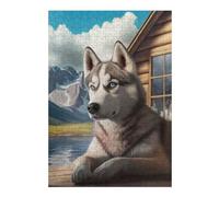 Hard Jigsaw Puzzle for Adults 38x26cm/1000pcs Siberian Husky Cabin Scene Jigsaw Puzzle Toy Wall Decor Pattern Assembly Great Gift for Gaming 38x26cm/1000pcs