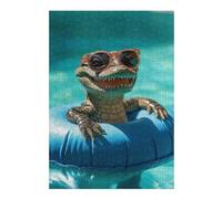 Hard Jigsaw Puzzle for Adults 38x26cm/1000pcs Smiling Alligator in Pool Jigsaw Puzzle Toy Wall Decor Pattern Assembly Great Gift for Gaming 38x26cm/1000pcs