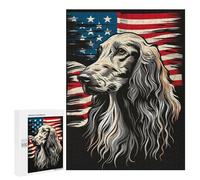 Hard Jigsaw Puzzle for Adults 500 PCS Afghan Hound American Flag Puzzle for Adults Brain Teaser Game Birthday Present Birthday Present, Gifts, 500 PCS