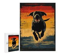 Hard Jigsaw Puzzle for Adults 500 PCS Black Lab Running Sunset Puzzle for Adults Relax Games Difficult Challenge Challenging To Complete 500 PCS