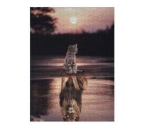 Hard Jigsaw Puzzle for Adults 500 PCS Cat Mirroring Lion's Majesty Jigsaws for Adults Hands-on Game A Work of Art Great Gift for Gaming 500 PCS