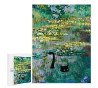 Hard Jigsaw Puzzle for Adults 500 PCS Cat Waterlilies Monet Puzzle for Adults Relax Games Difficult Challenge Challenging To Complete 500 PCS